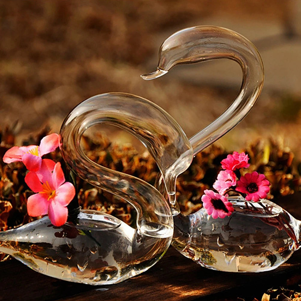 Clear Glass Swan Shape Flower Vase