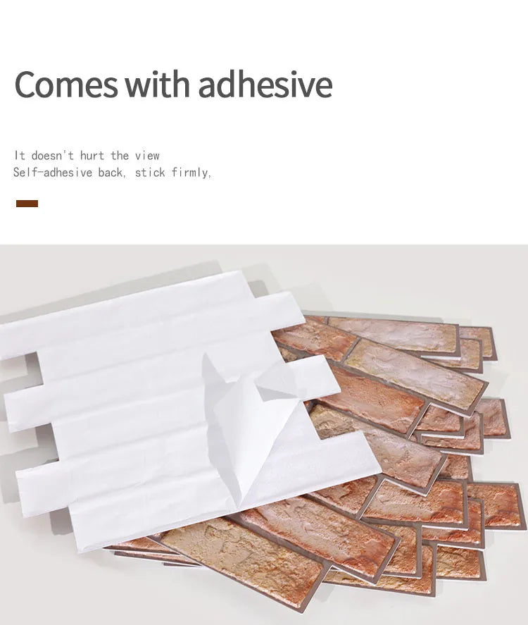 12pcs 3D Brick Wall Self-Adhesive Stickers