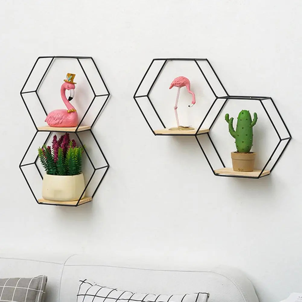 Wall-Mounted Hexagonal Iron Shelf