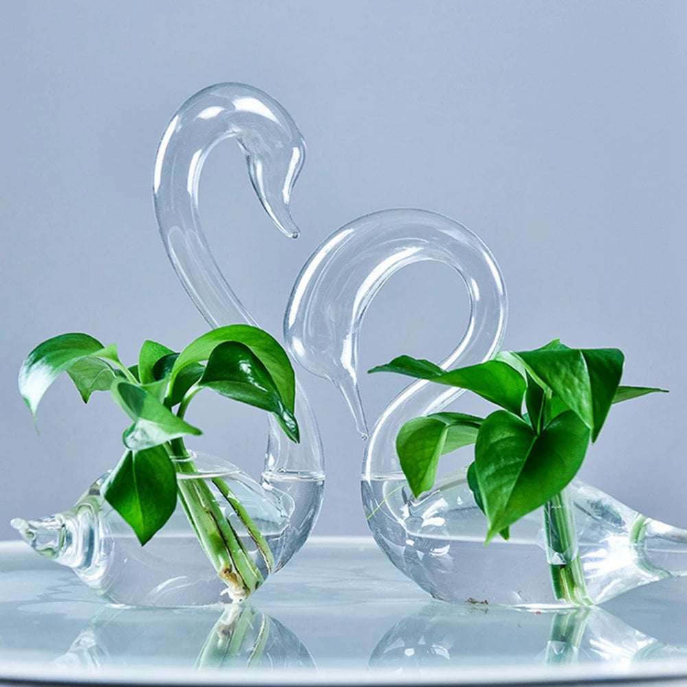 Clear Glass Swan Shape Flower Vase