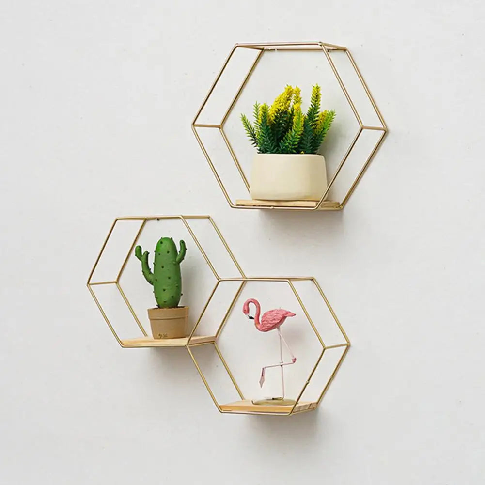 Wall-Mounted Hexagonal Iron Shelf