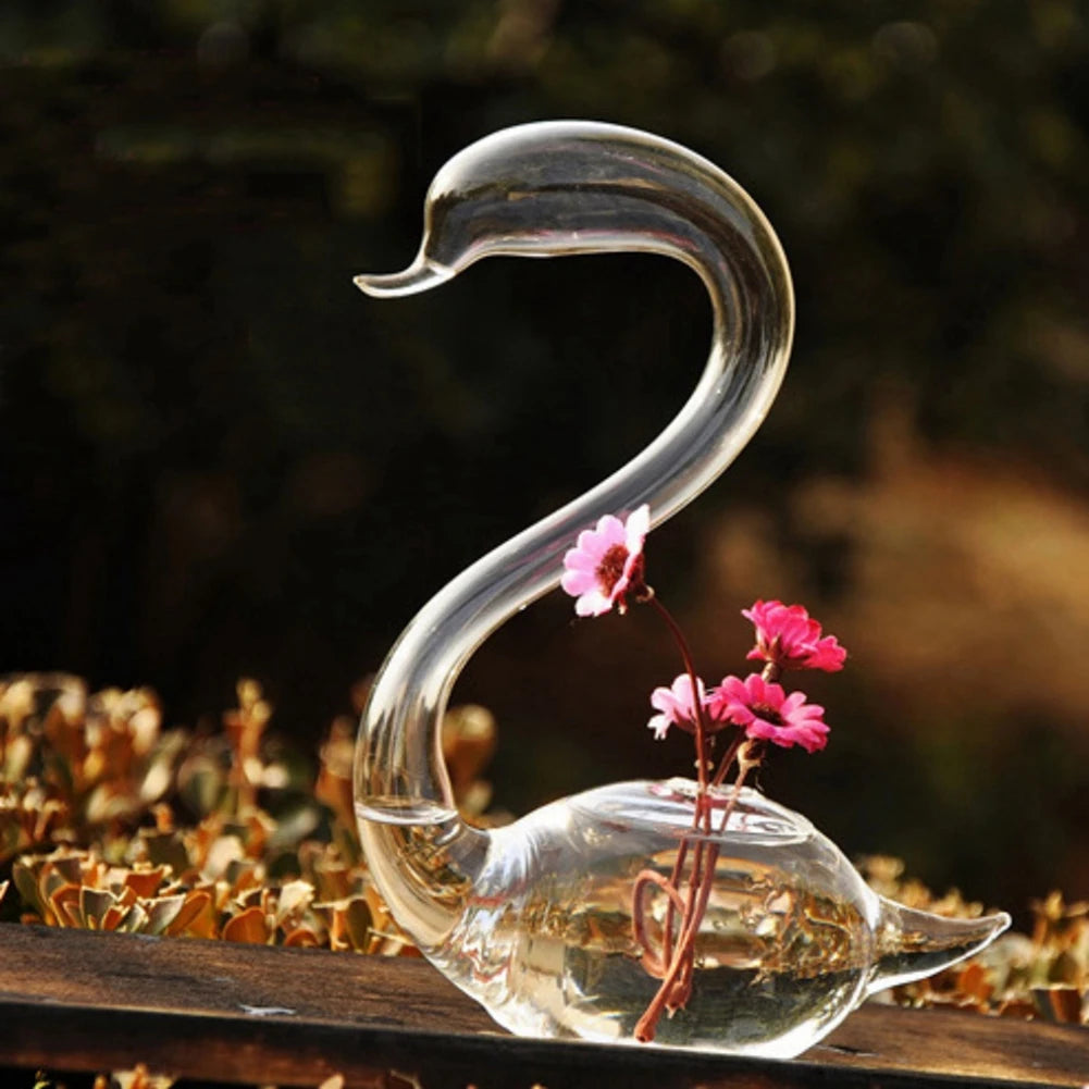 Clear Glass Swan Shape Flower Vase