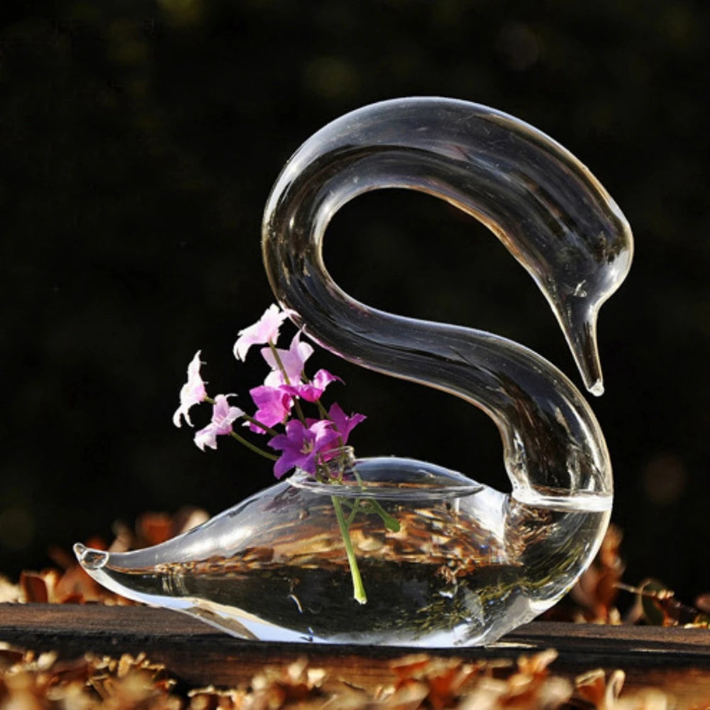 Clear Glass Swan Shape Flower Vase