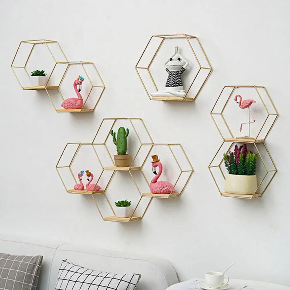 Wall-Mounted Hexagonal Iron Shelf