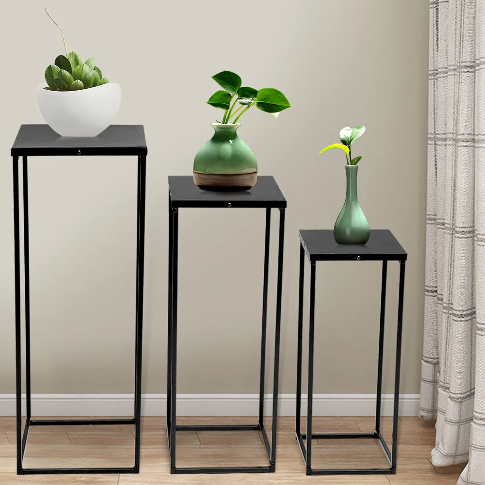 3 Metal Plant Stands, High Square Rack Flower Holder