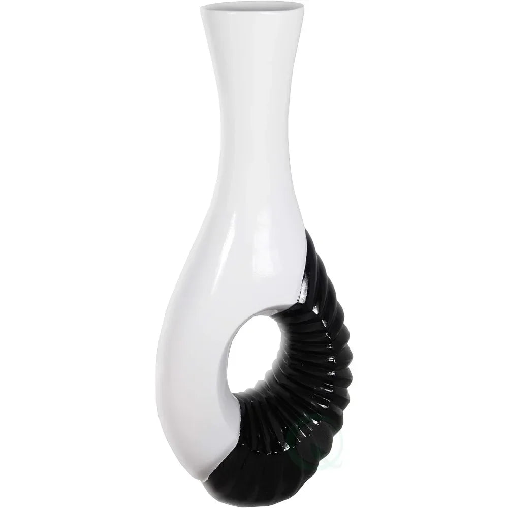 43" Modern Black and White Large Floor Vase