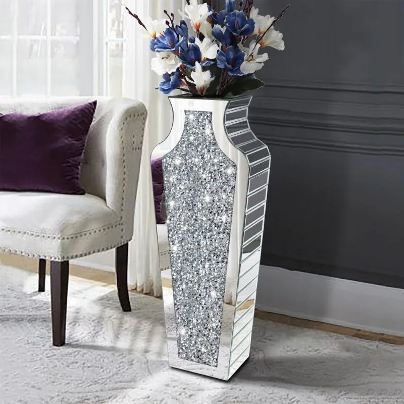 Crushed Diamond Mirrored Floor Vase 27” Tall