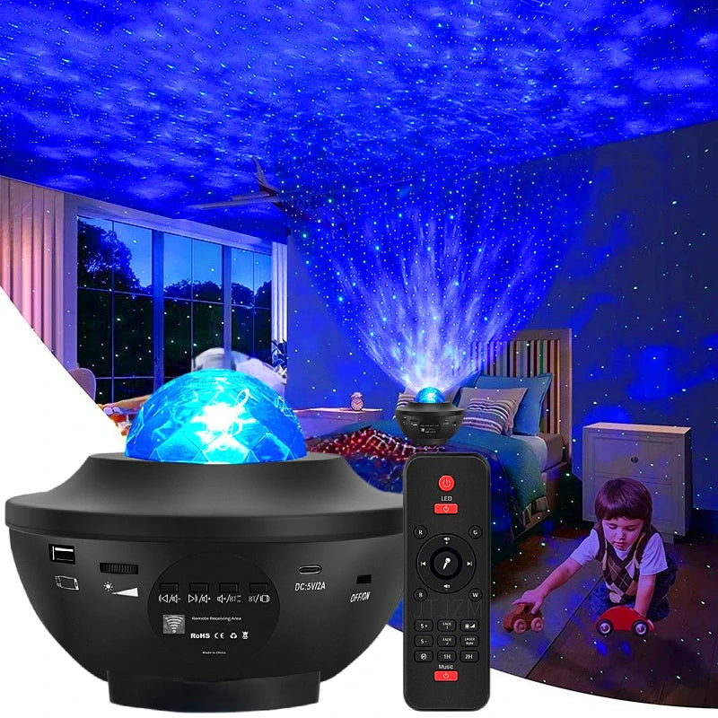 New Sky-high star laser projector lamp atmosphere lamp Bluetooth music USB flame bowl-shaped water lamp night light