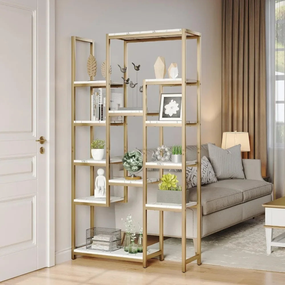 6 Tier Gold Free Standing Bookshelf, 71,”  Tall With 12 Shelf Bookcase