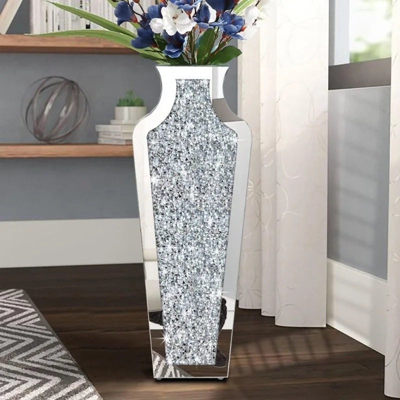 Crushed Diamond Mirrored Floor Vase 27” Tall