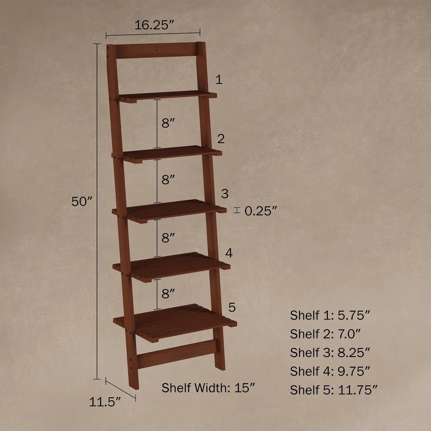 Lavish Home 5-Tier Ladder Style Decorative Wooden Bookshelf (Walnut)