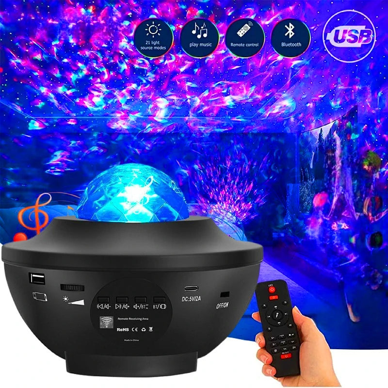 New Sky-high star laser projector lamp atmosphere lamp Bluetooth music USB flame bowl-shaped water lamp night light