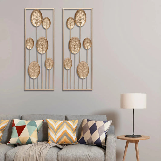 Pair, Leaf Sculpture Art with Frame Wall Hanging