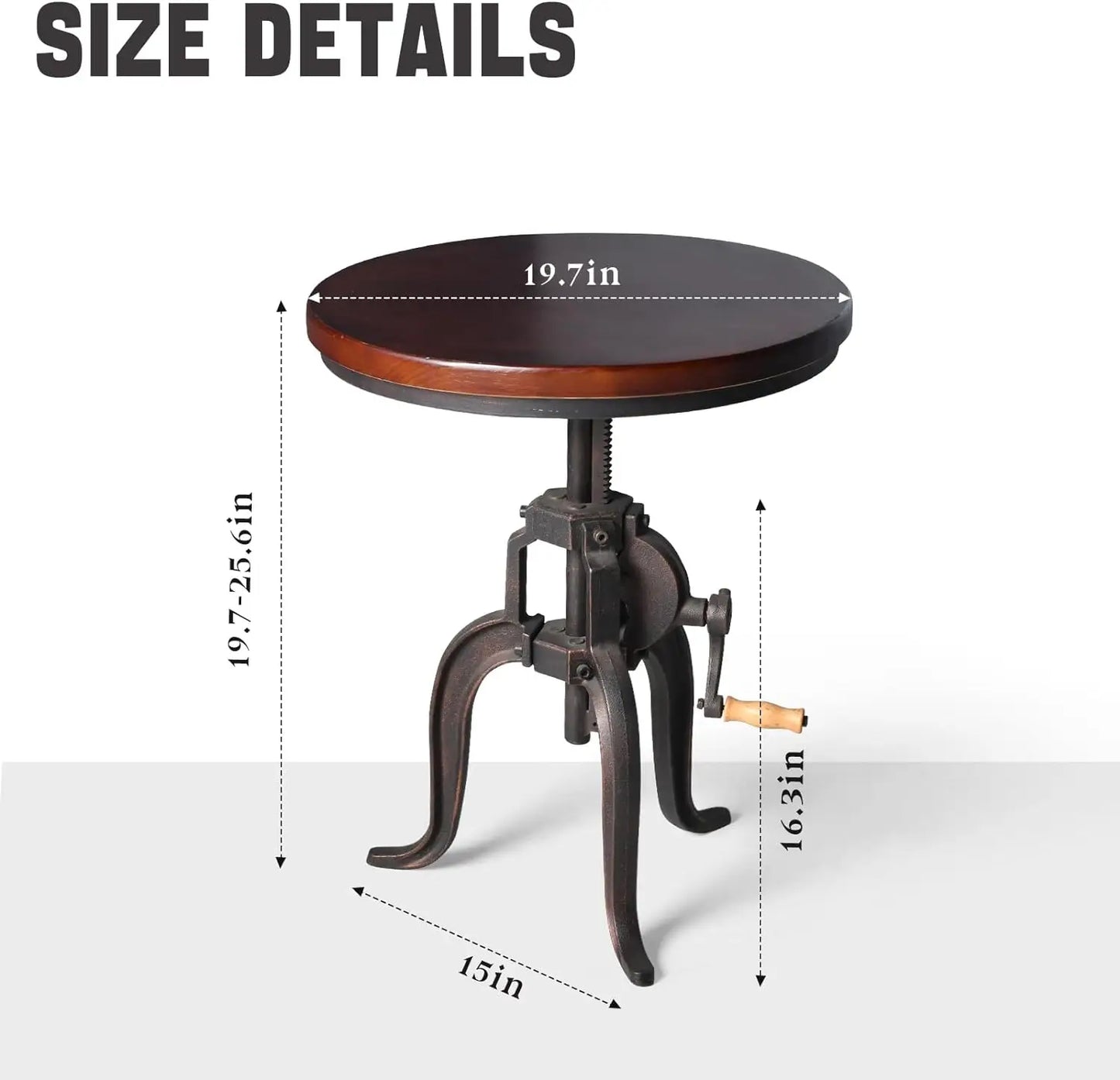 Industrial Iron Adjustable Crank Accent Table