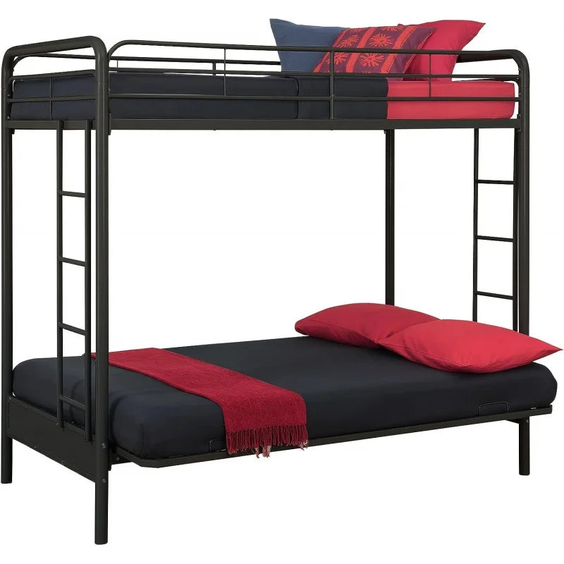 Twin over Futon Metal Bunk Bed, Black