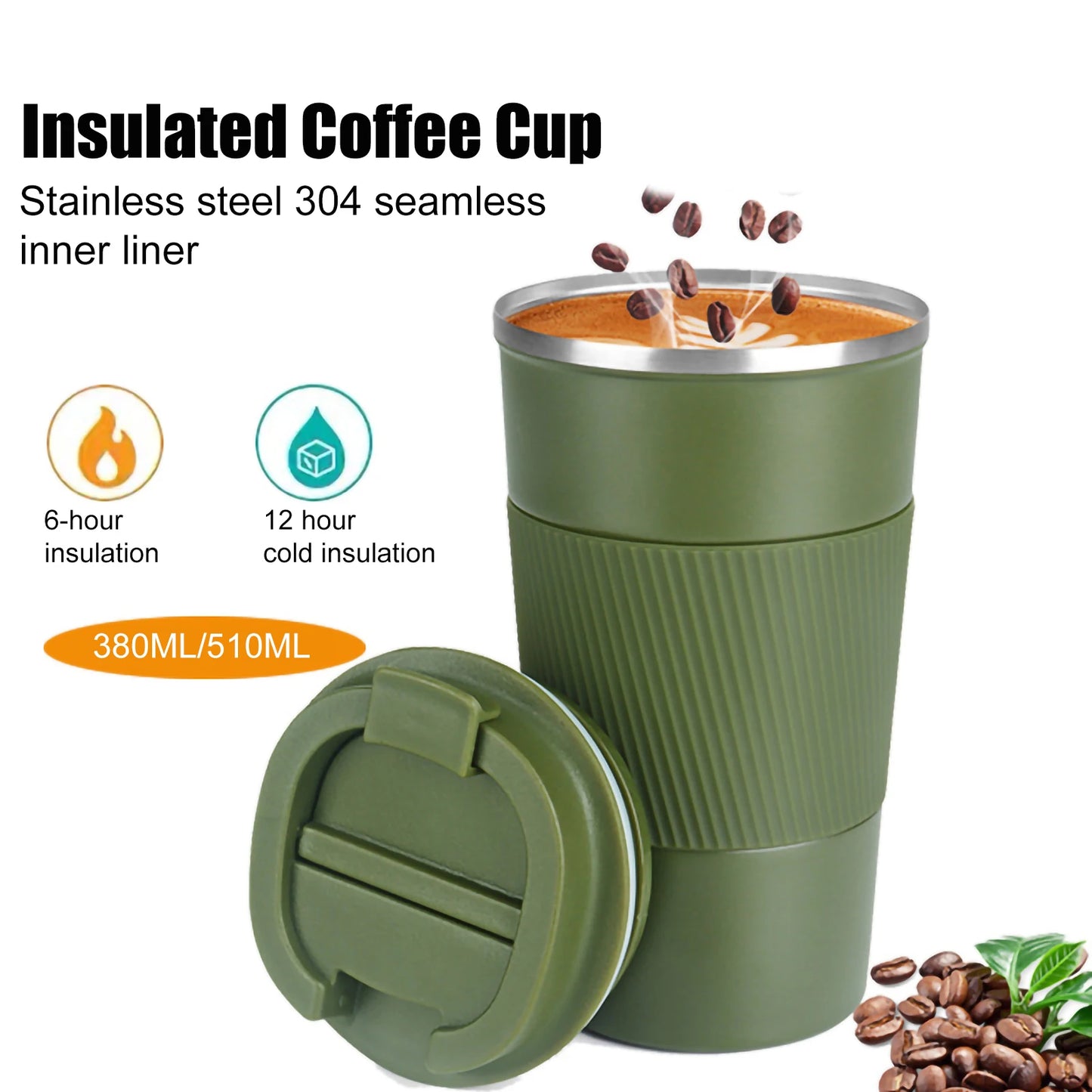 380 Ml /510 Ml Stainless Steel Coffee Cups Leak-Proof Non-Slip Thermal Mug