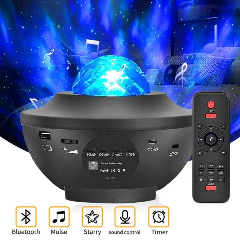 New Sky-high star laser projector lamp atmosphere lamp Bluetooth music USB flame bowl-shaped water lamp night light