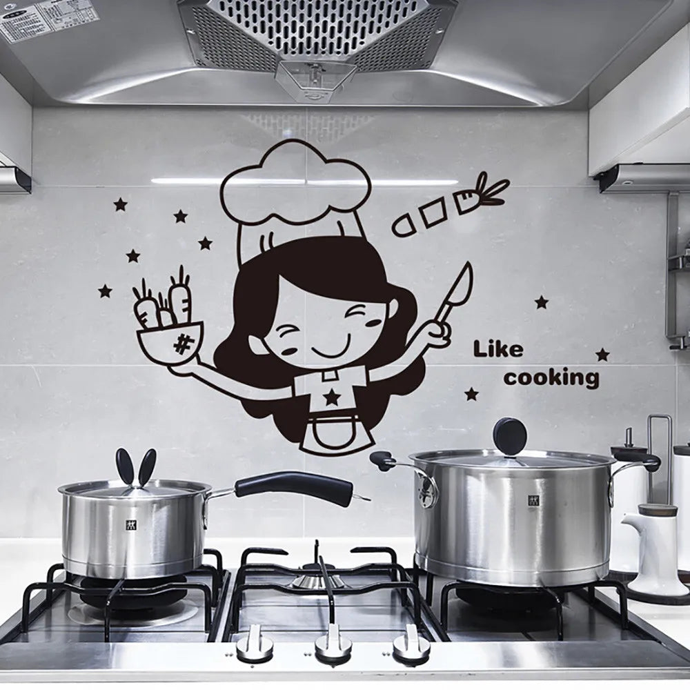 Cartoon Girl Cooking Kitchen Wall Sticker