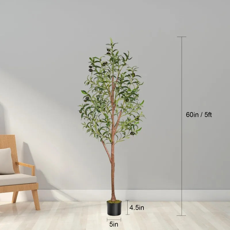 5ft Artificial Olive Tree for Home Decor         Silk Trees with Black Olivo for Indoor Outdoor House Living Room Office