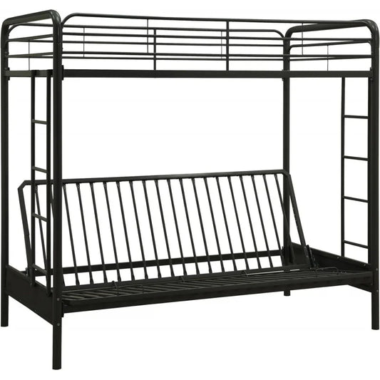 Twin over Futon Metal Bunk Bed, Black