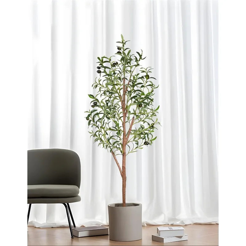 5ft Artificial Olive Tree for Home Decor         Silk Trees with Black Olivo for Indoor Outdoor House Living Room Office