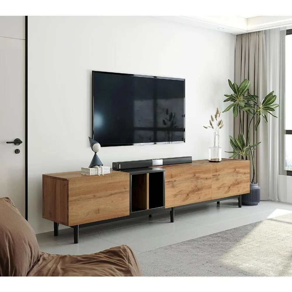 Modern TV Stand for 80 Inch,3 Cabinets & Open Shelves,Console Table Media Cabinet