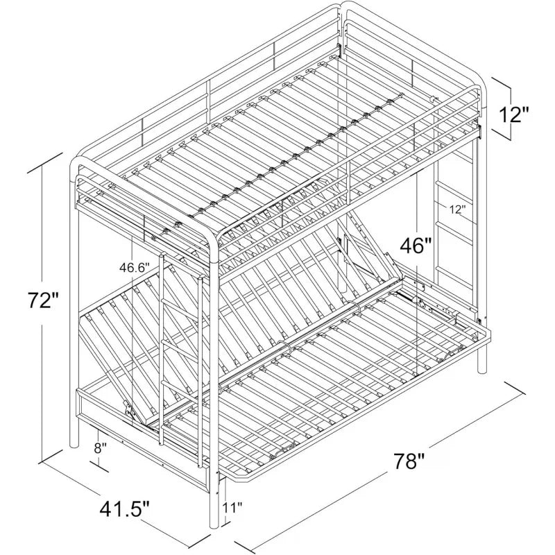 Twin over Futon Metal Bunk Bed, Black