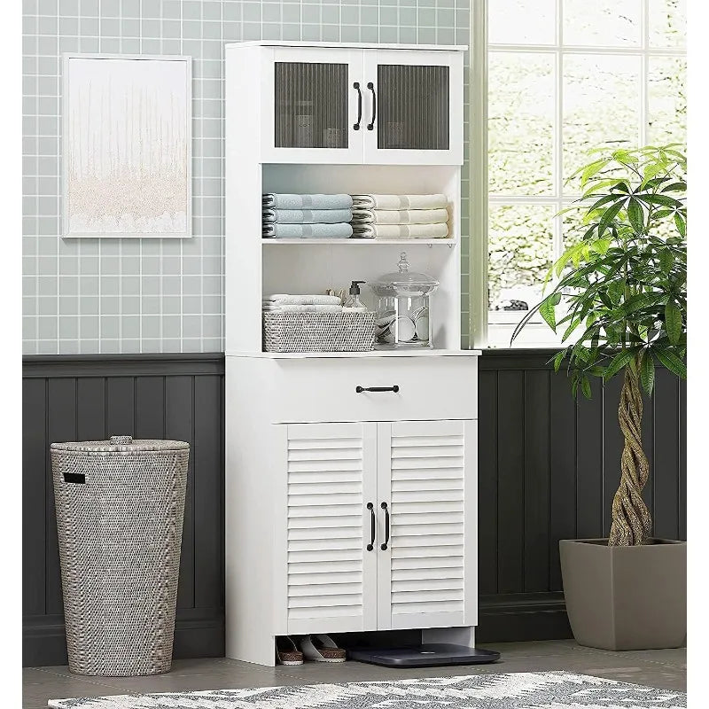 Tall Bathroom free-standing wooden Storage Cabinet