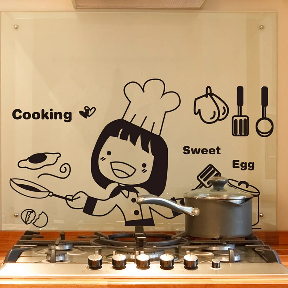 Cartoon Girl Cooking Kitchen Wall Sticker