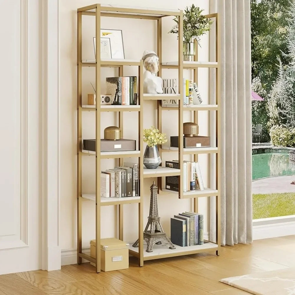 6 Tier Gold Free Standing Bookshelf, 71,”  Tall With 12 Shelf Bookcase