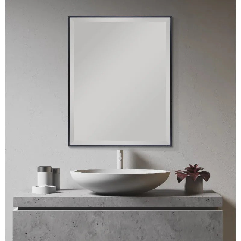 Beveled, Rectangular, Hanging Wall Mirror, 23x29, Black  vertical or horizontal