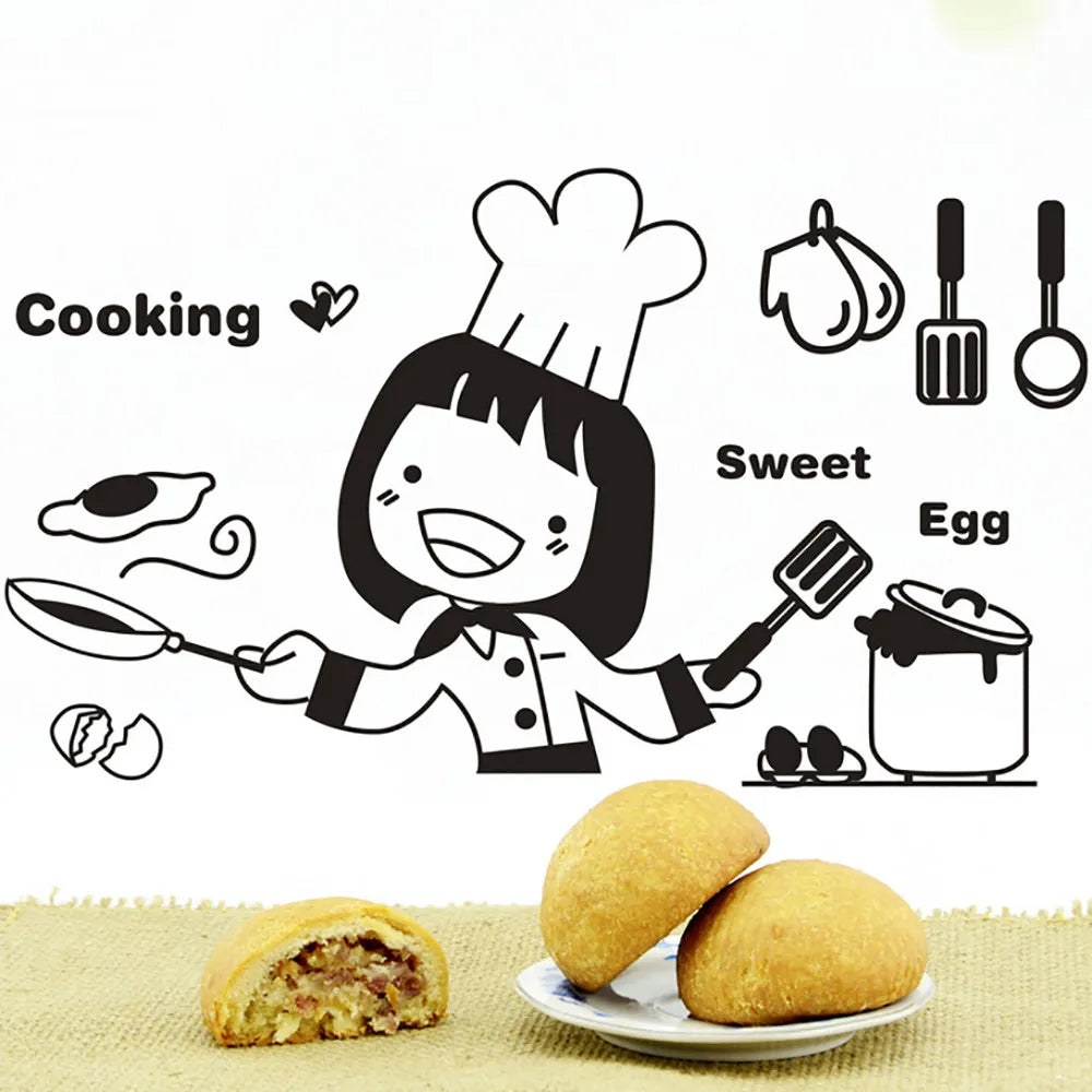 Cartoon Girl Cooking Kitchen Wall Sticker