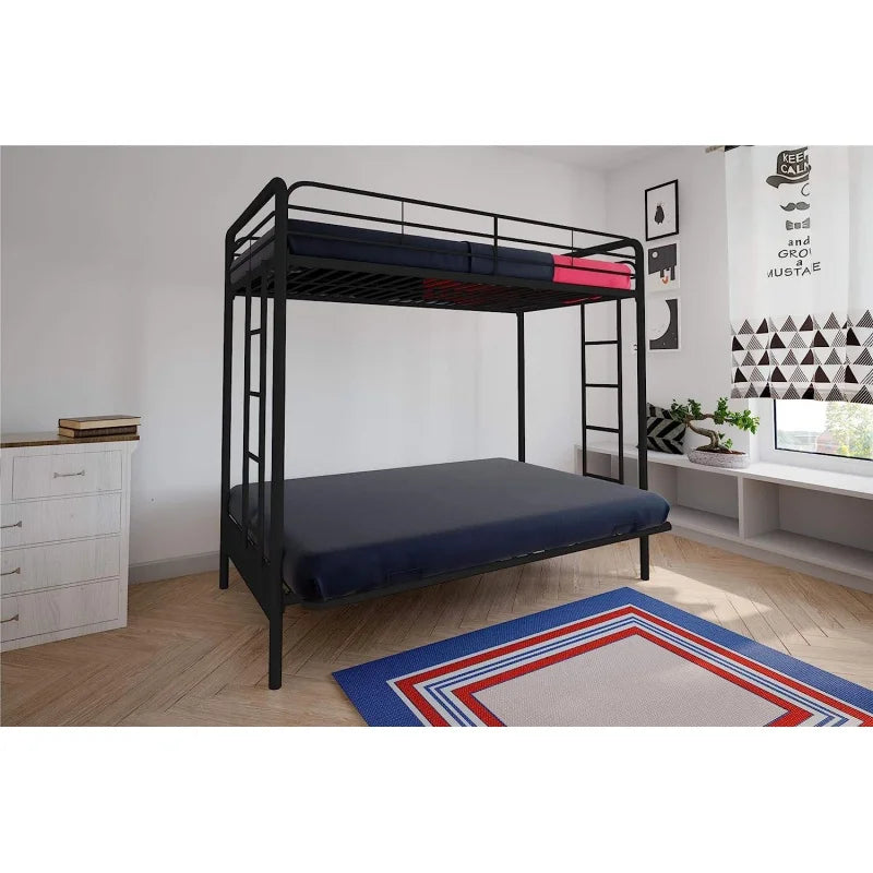 Twin over Futon Metal Bunk Bed, Black