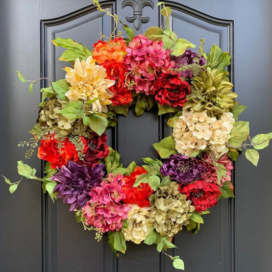 Colorful Artifical Hydrangea Wreath for Front Door or wall Decoration