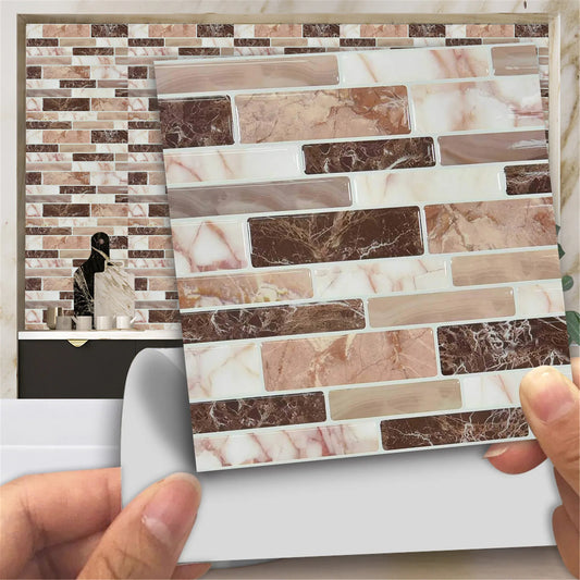 10pcs/Set Mosaic Self Adhesive Tile Backsplash Wall Sticker, 3D Vinyl