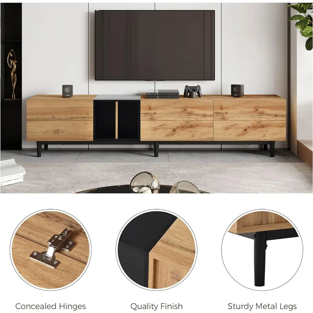 Modern TV Stand for 80 Inch,3 Cabinets & Open Shelves,Console Table Media Cabinet