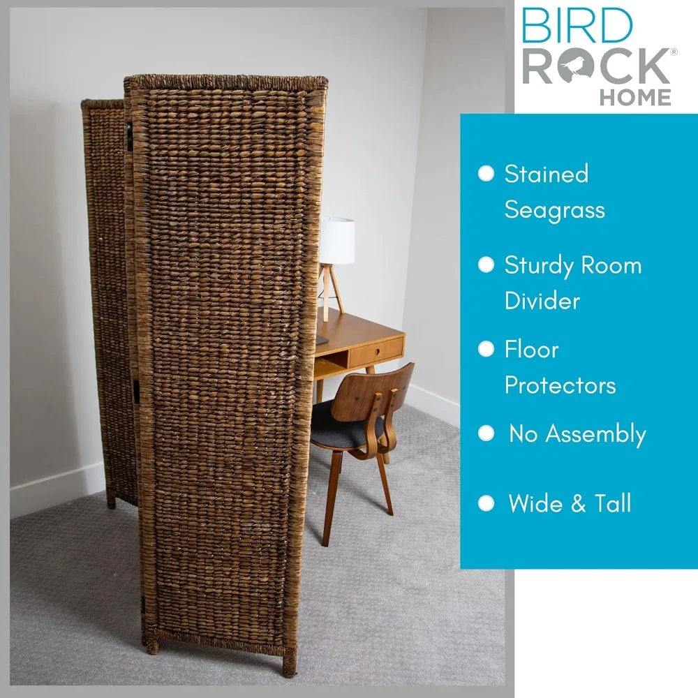 3 Panel Seagrass Room Divider/Partition Screen ,Brown Wash