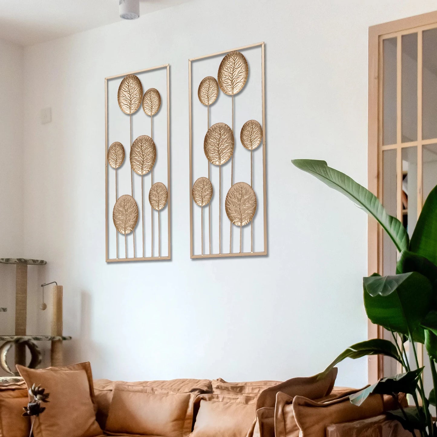 Pair, Leaf Sculpture Art with Frame Wall Hanging