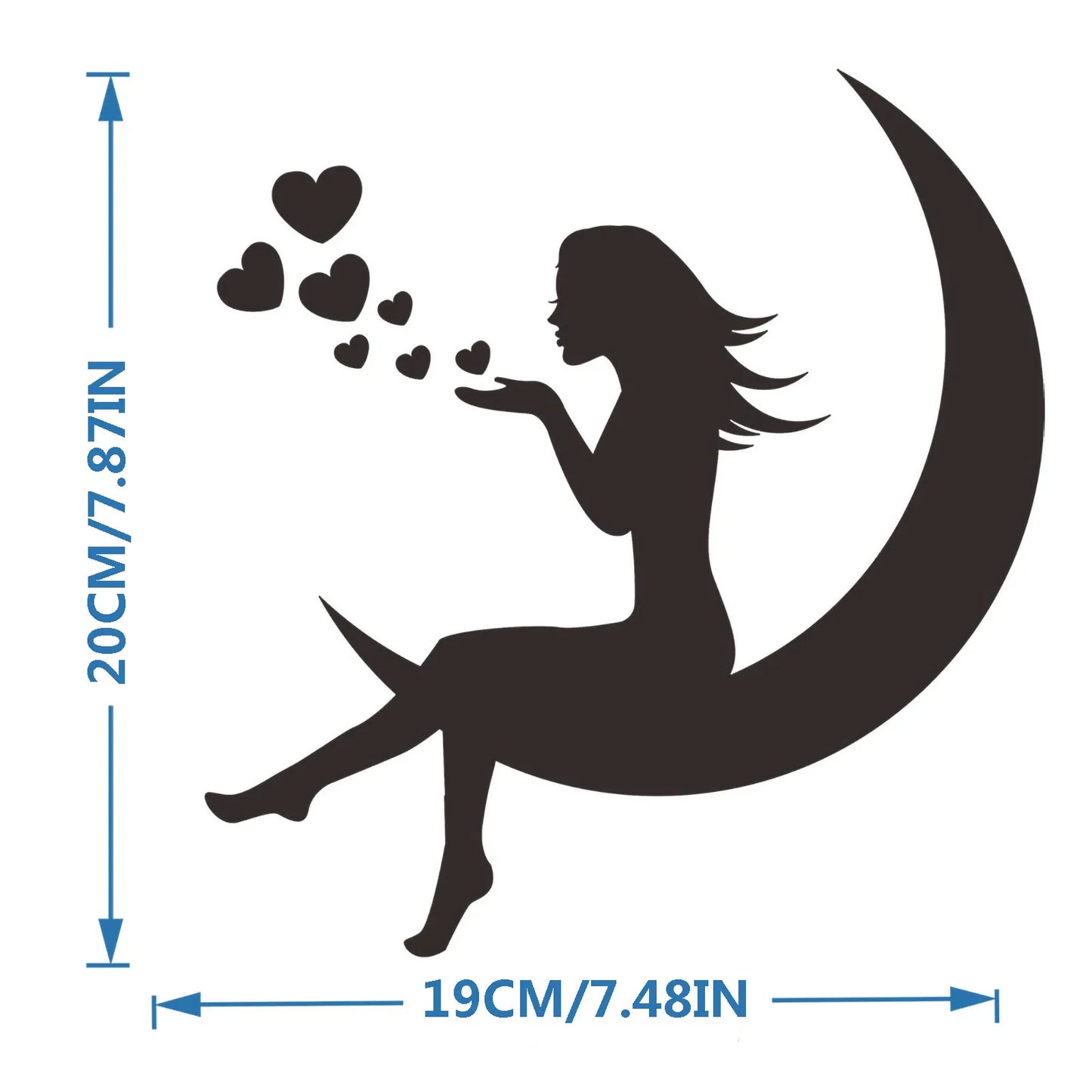 3D Girls Moon and Hearts Mirror Wall Stickers