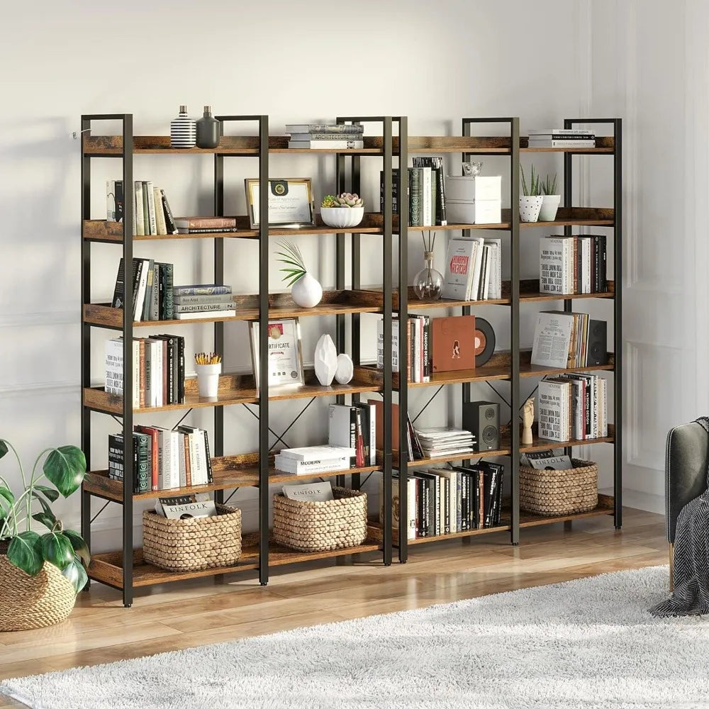 Bookcases  6 Tier with 4 Hooks, 69” Industrial Wooden