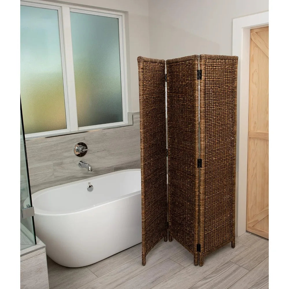 3 Panel Seagrass Room Divider/Partition Screen ,Brown Wash