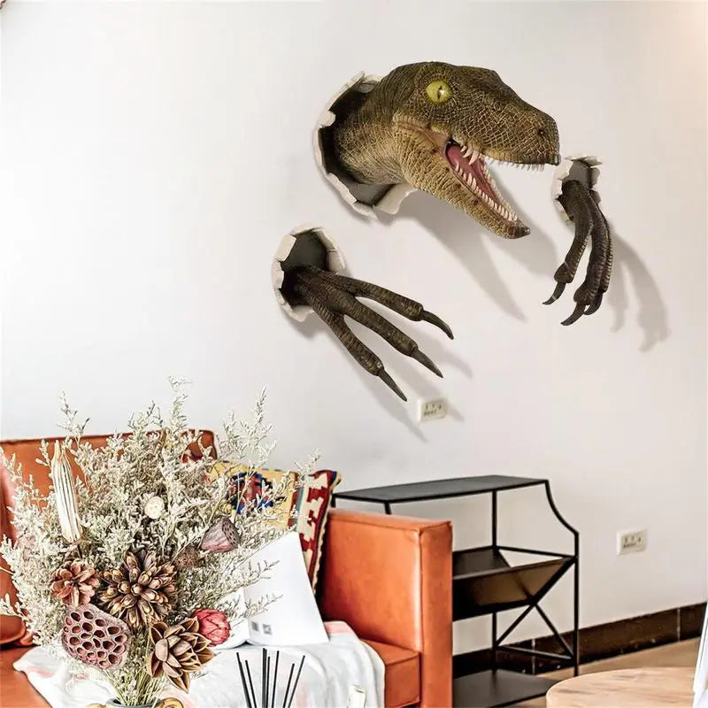 3D Bursting Dinosaur Head with Claws Wall Mounted Sculpture