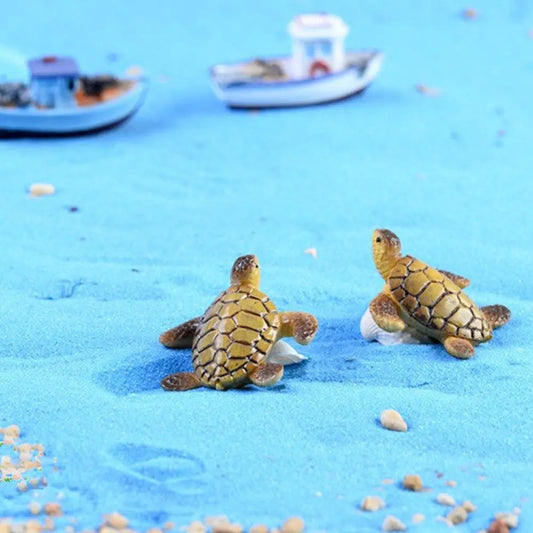 2Pcs Resin Mini Sea Turtle Figurines