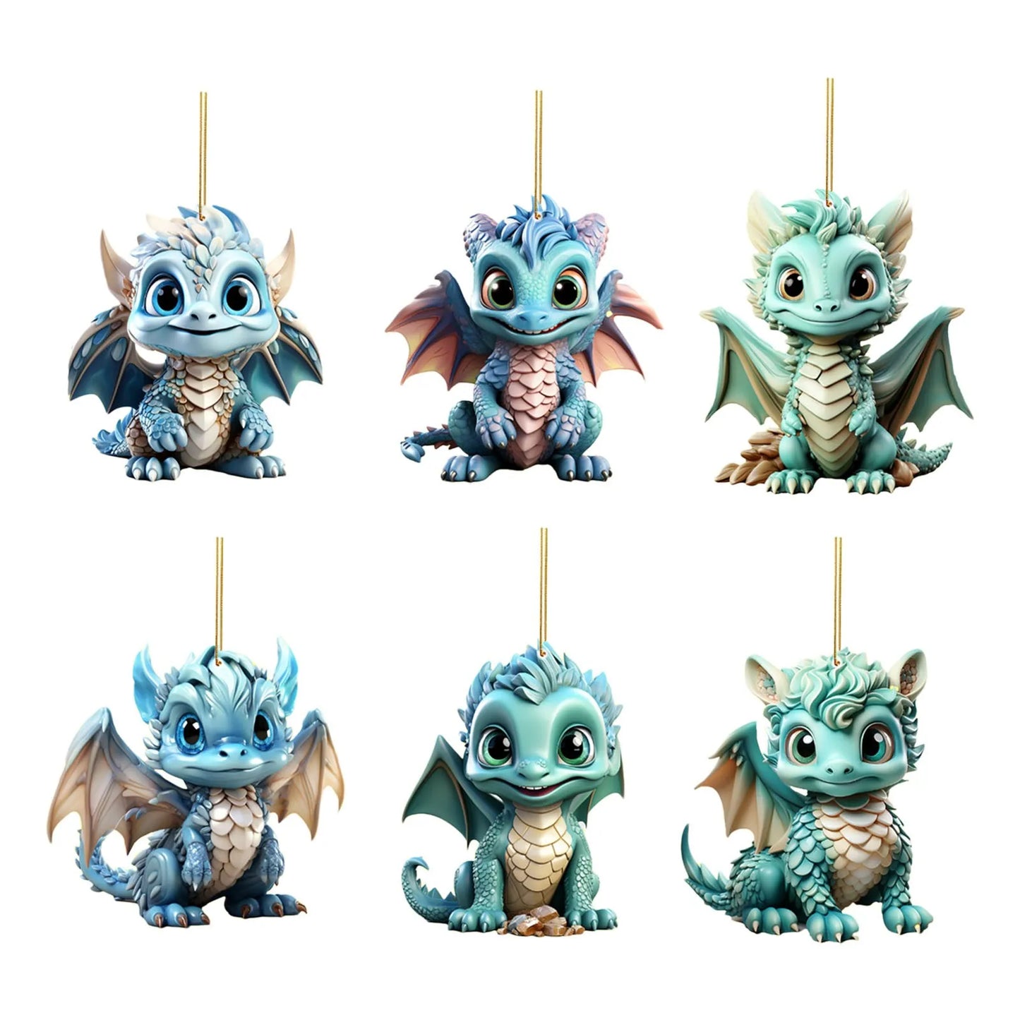 6PC 2D Flying Baby Dragon Ornament