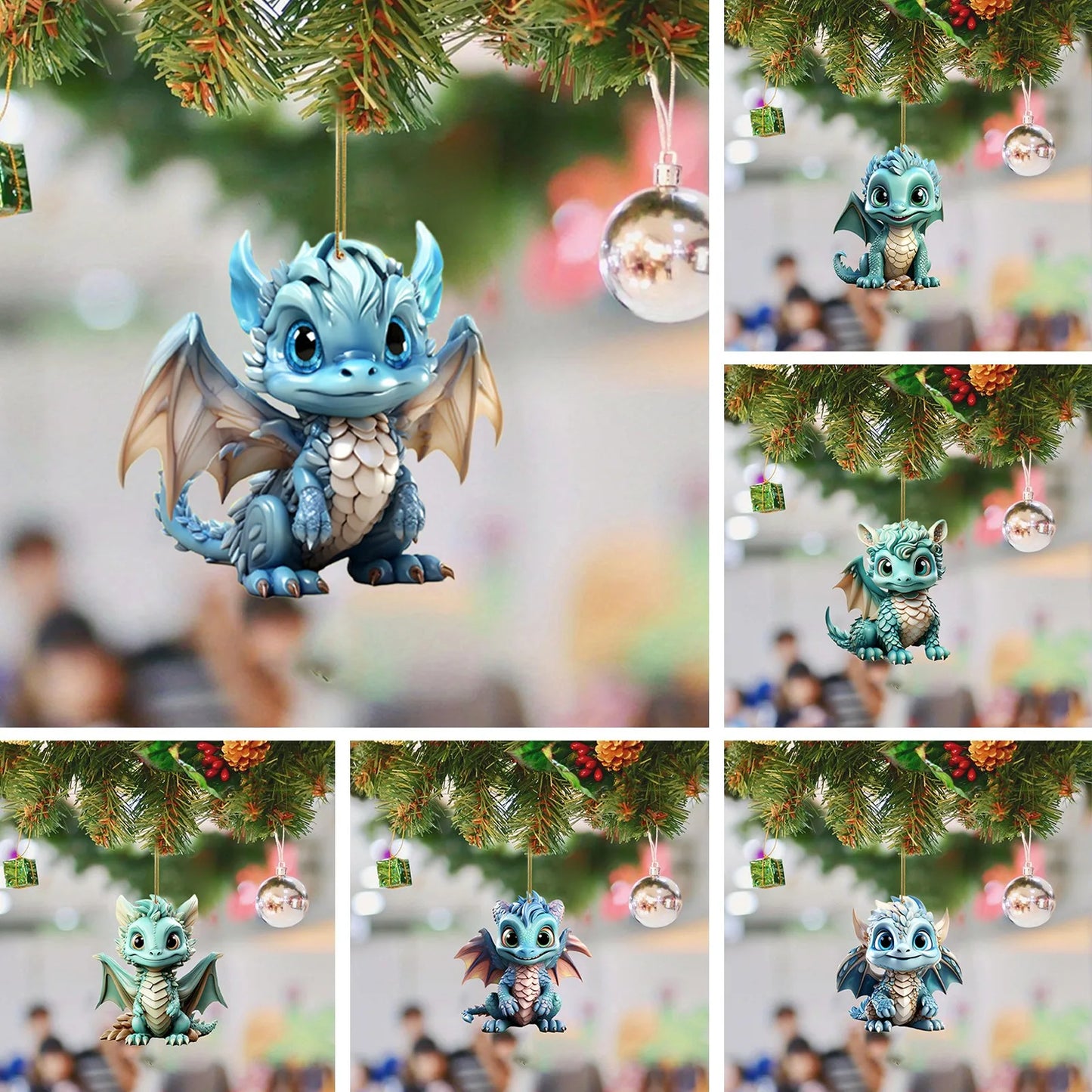 6PC 2D Flying Baby Dragon Ornament