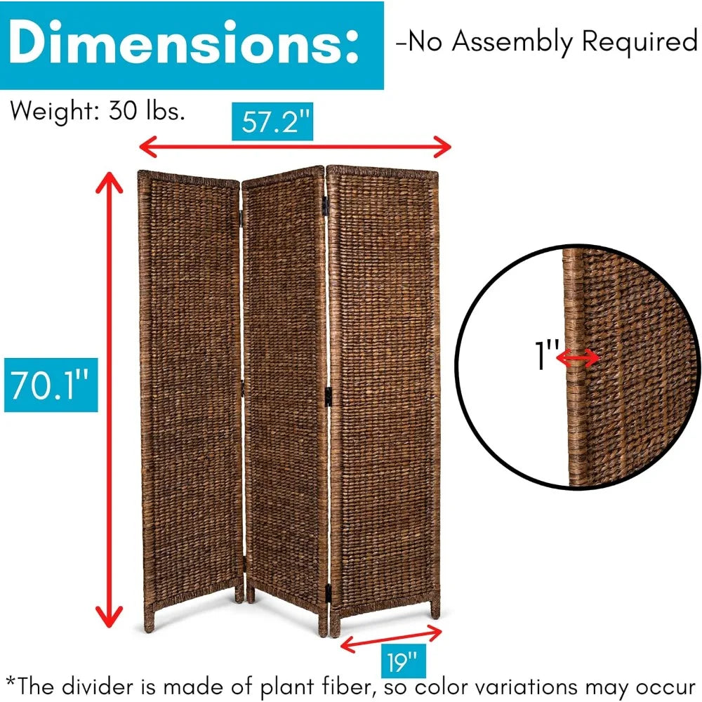 3 Panel Seagrass Room Divider/Partition Screen ,Brown Wash