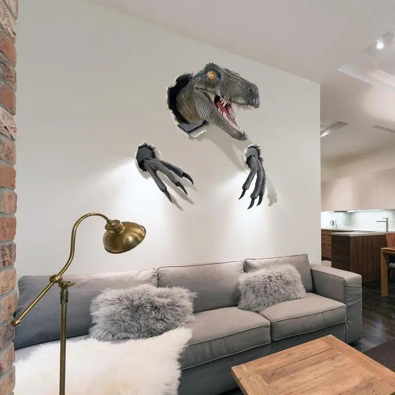 3D Bursting Dinosaur Head with Claws Wall Mounted Sculpture