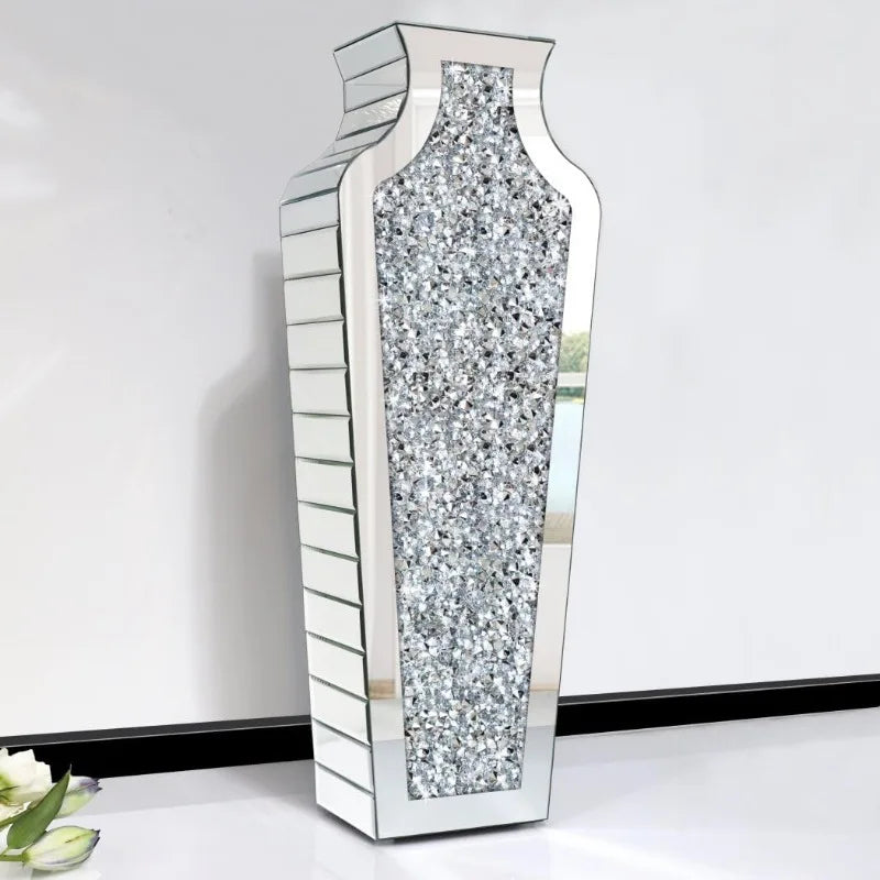 Crushed Diamond Mirrored Floor Vase 27” Tall