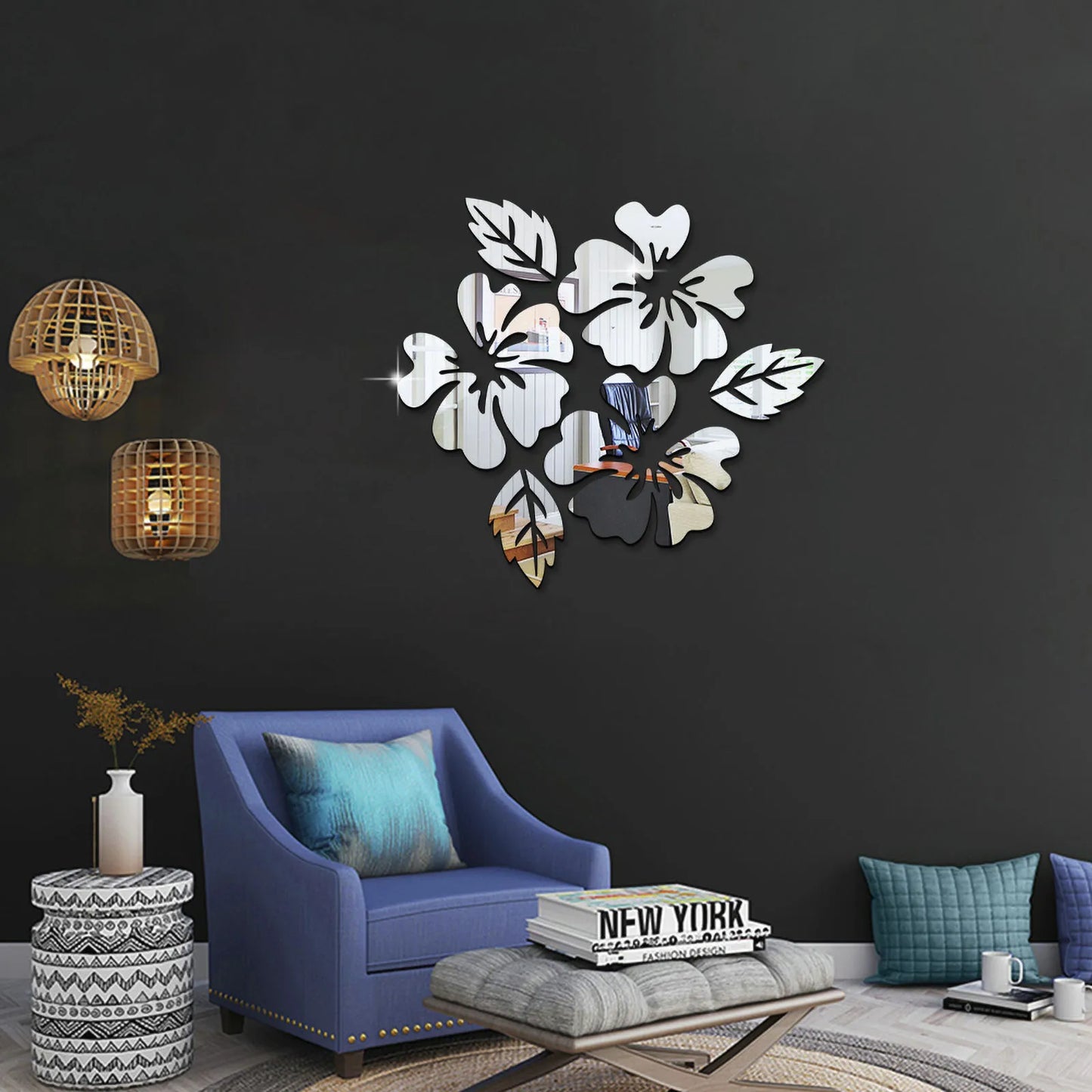 Removable 3d Mirror /Wall Flower Art Sticker Flower Art