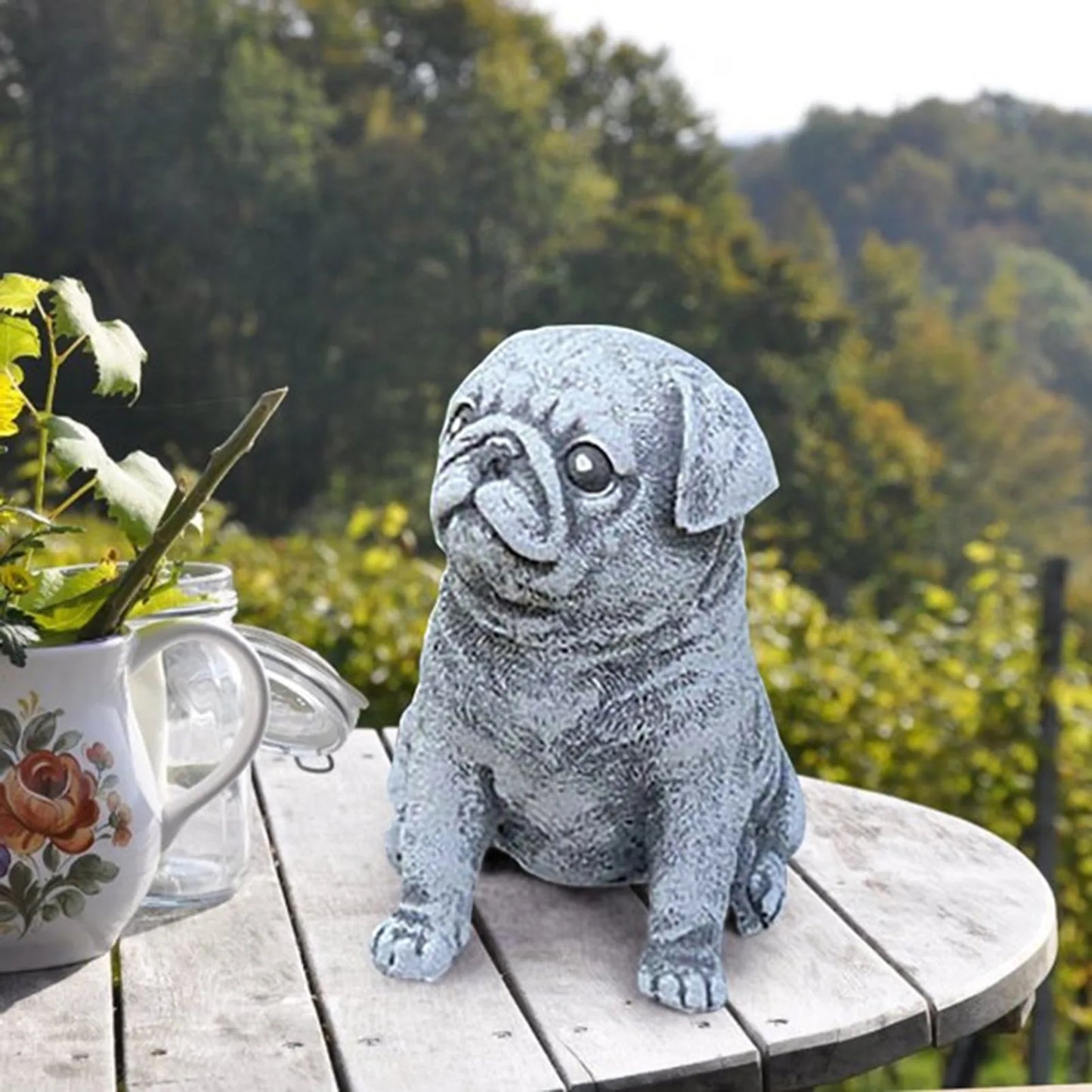 Cute Garden Pug Dog Statue, Resin